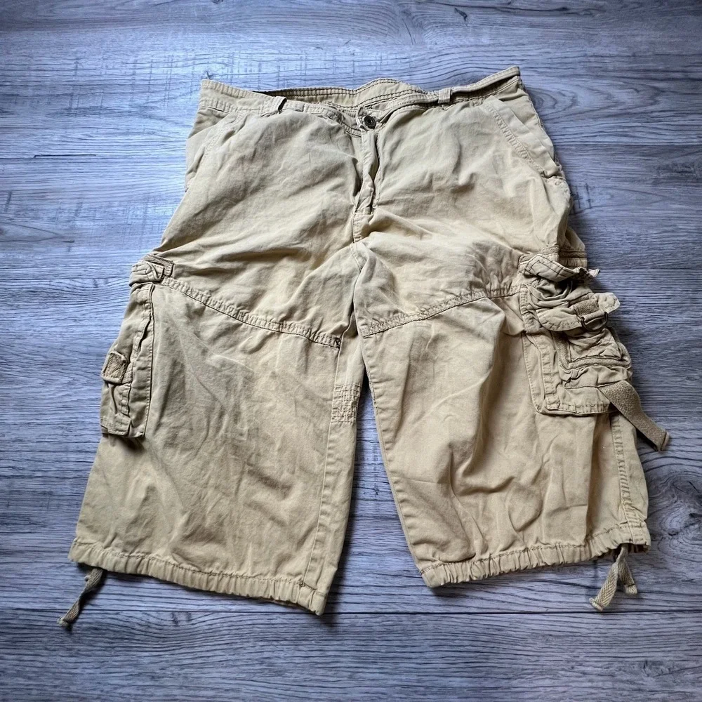 Cargo Shorts Mens 36 Tan Khaki Utility Gorpcore Multi Pocket Baggy Streetwear
